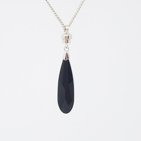 Multi-Faceted Long Black Crystal Pendant