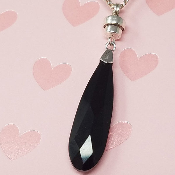 Multi-Faceted Long Black Crystal Pendant