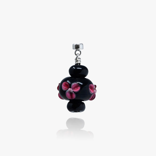 Pink Flowers on Black Round Glass